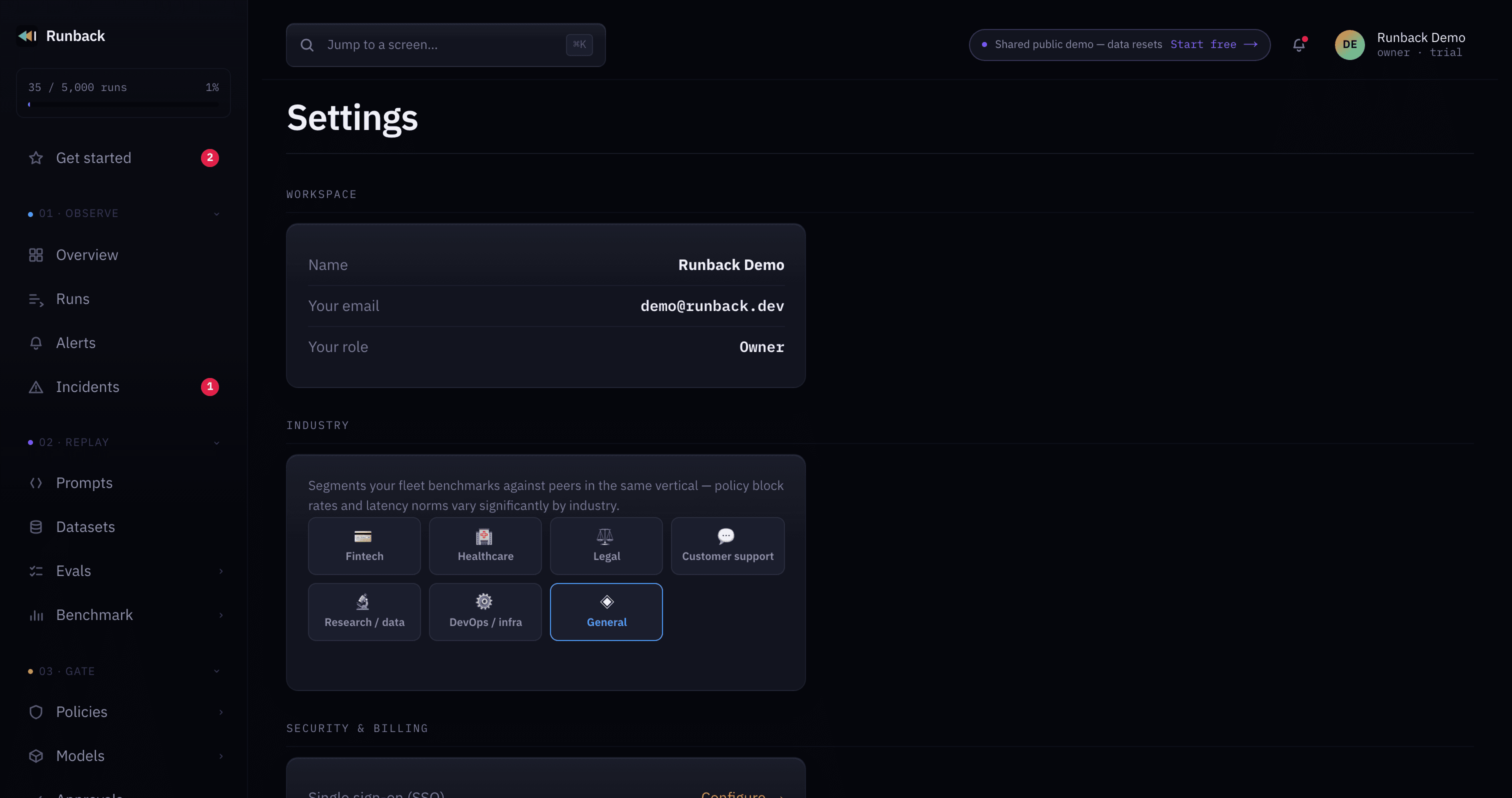 Settings — issuing an external grant, scoped to specific runs