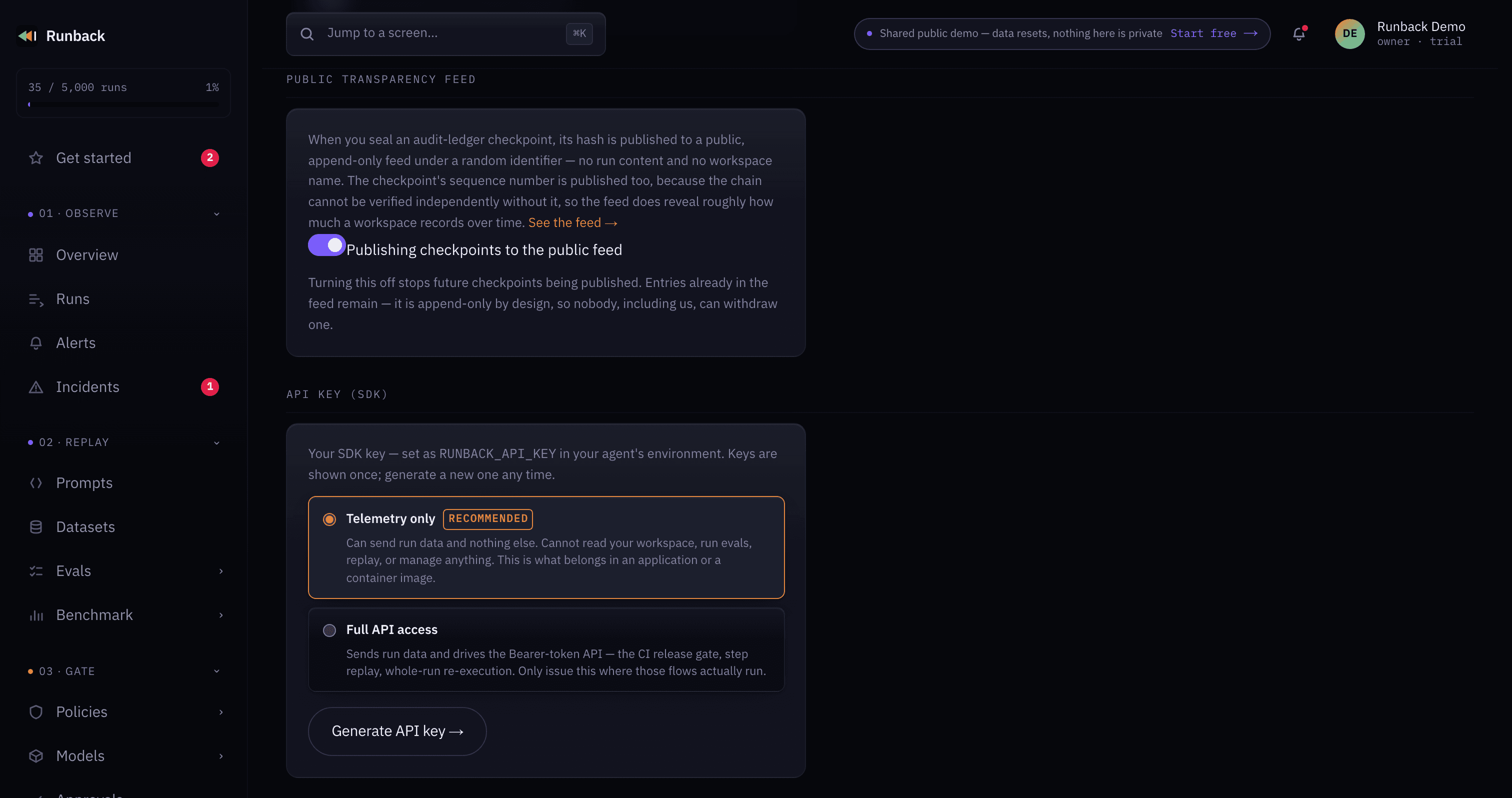 Settings → API Key (SDK)